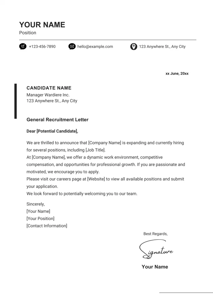 General Recruitment Letter